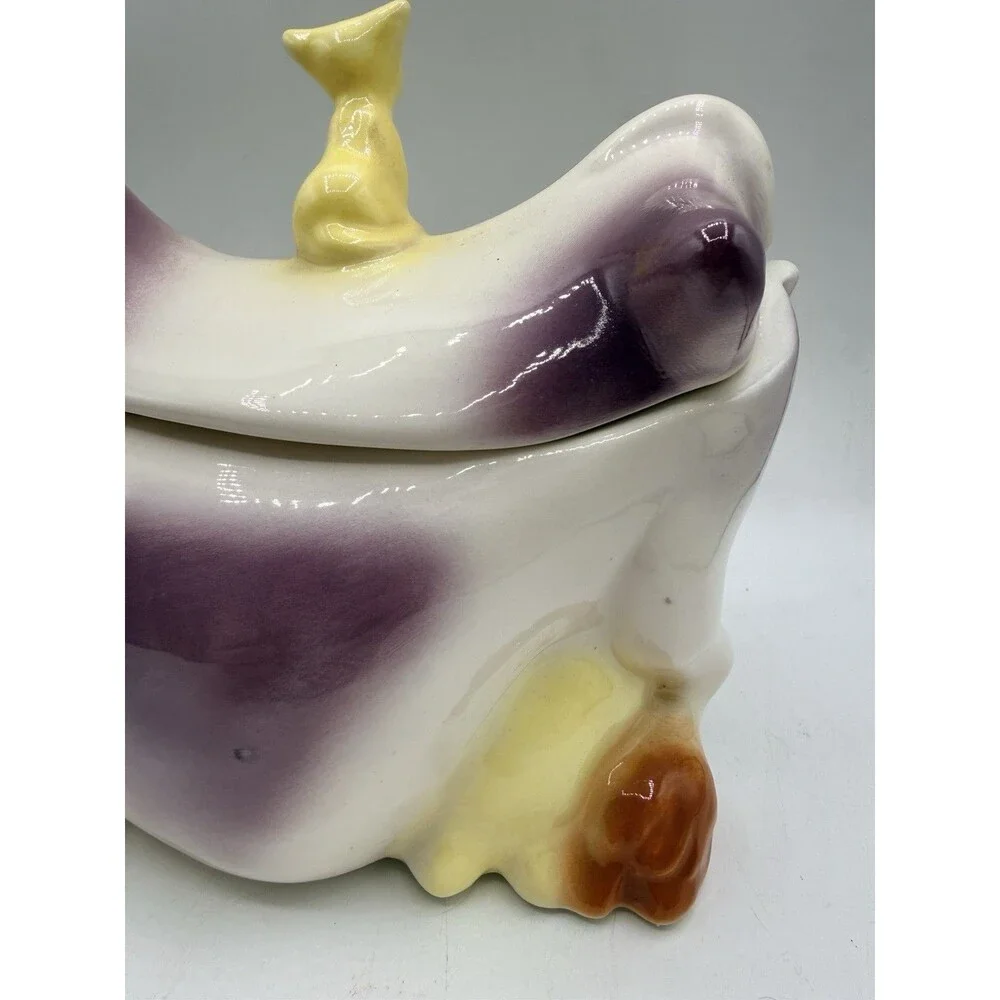 RARE McCoy W10 Cow Cookie Jar Cat On Back in PURPLE : Reissued By JD 1992